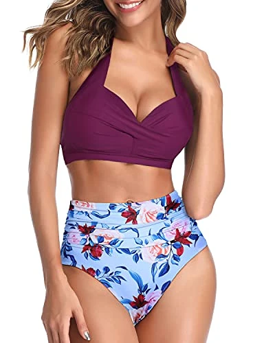 Maximum Support Bikini Top Women's Bikini Swimsuits-Purple Floral - Image 3