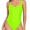 High Leg Sport Retro 80S High Cut One Piece Swimsuit-Neon Green