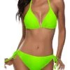 Flattering Halter Padded Top Bikini Sets For Women-Neon Green