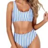 Scoop Neck Crop Top For Women Sports Two Piece Bikini For Women-Blue Stripes