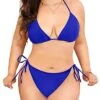 Adjustable Tie-Side Plus Size String Triangle Bikini For Women-Royal Blue