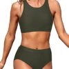 Adjustable Strap Crop Top Swimsuit 2 Piece Bathing Suits For Teen Girls-Army Green