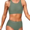 Two Piece High Waisted Bikini Swimsuits High Neck Sporty Bathing Suits For Teen Girls