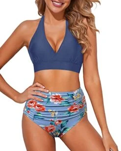 Tummy Control Push Up Halter Bikini Set For Women High Waisted Two Piece Swimsuits