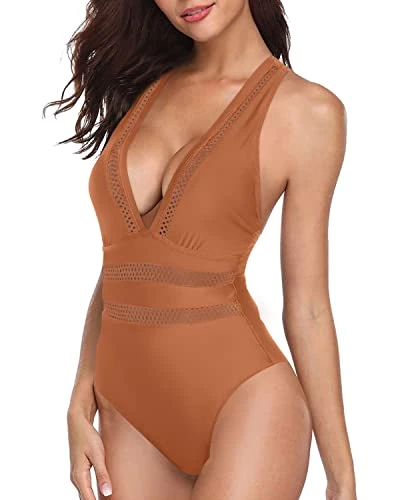 Sultry See Through Long Torso Monokini Bathing Suit-Brown - Image 3