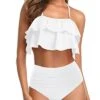 Women Two Piece Swimsuits High Waisted Bikini Ruffle Halter Bathing Suits