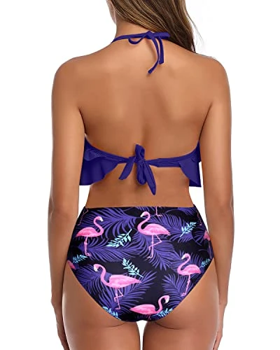 Chic Ruffle High Waisted Teen Girls' 2 Piece Bathing Suit-Blue Flamingo - Image 2