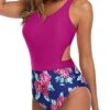 Sexy Monokini For Women Tummy Control Cutout Monokini-Pink Floral