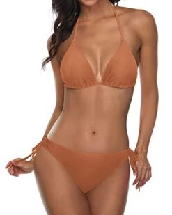 Summer Beach Cheeky Triangle Bikini Bathing Suit-Brown
