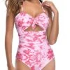 Front Tie Control Swimsuits Halter Backless One Piece Swimsuits-Pink Tie Dye