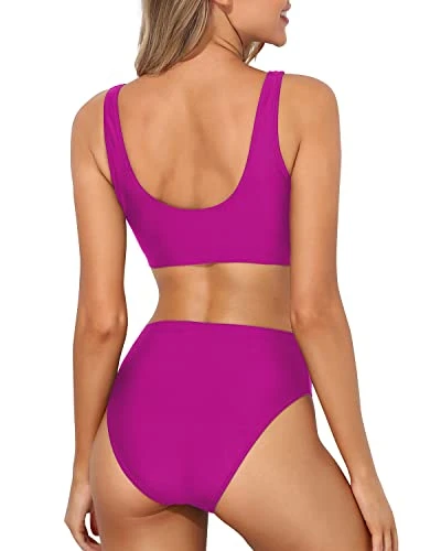 Fashionable Two Piece Bikini High Waisted Bathing Suit Bottoms-Hot Pink - Image 2