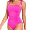 Women Tummy Control One Piece Swimsuits Push Up Slimming Bathing Suits-Neon Pink