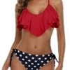 Push Up Padded Up Bra Two Piece Flounce Bikini-Red Dot