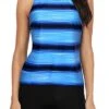 Women's High Neck Bathing Suit High Neck Swimwear Shorts-Blue And Black Stripe