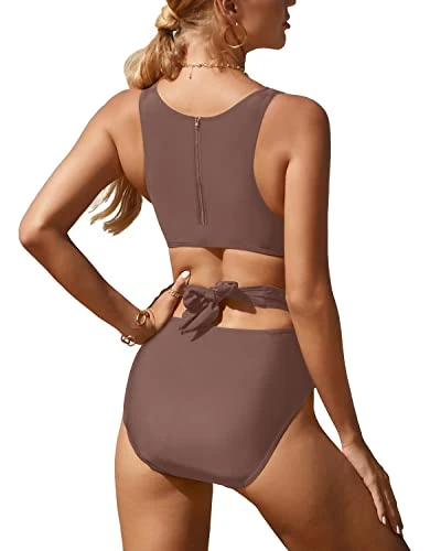 Stylish Teen Girls Tummy Control Cutout Monokini-Light Brown - Image 4
