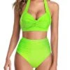 Two Piece Adjustable Self-Tie Halter Neck Women's Bikini Swimsuits-Neon Green