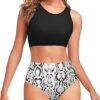 Two Piece Sporty High Waisted Bikini Swimsuits For Women-Black Snake