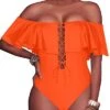 Gorgeous Removable Strap Off The Shoulder One Piece Swimsuit For Juniors-Neon Orange
