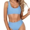 High Waisted Swimsuit Bottoms Crop Top High Cut Swimsuit-Light Blue