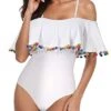 Flounce Retro Bathing Suit For Women One Piece Swimwear-White