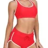 Women Athletic 2 Piece Swimsuit Bikini For Vacation-Red White