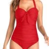 Stylish Tummy Control Swimsuits Halter Ruched One Piece For Women