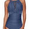 Trendy Mesh Plunge Push-Up Monokini Swimsuit For Women-Blue