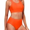 High Waisted Bikini Set Full Coverage Bottom-Neon Orange