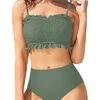 Women Two Piece Bandeau Bikini Smocked 2 Piece Swimsuit-Army Green