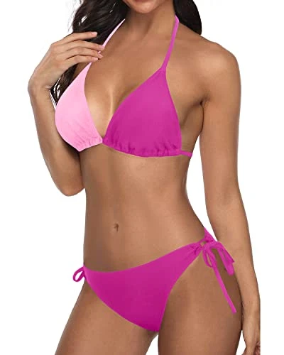 Padded Halter Triangle Bikini Women's Two Piece Bathing Suit Tie Side Bottom - Image 3