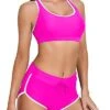 Women Two Piece Sports Bikini Athletic Swimsuits For Girls Vests-Pink White
