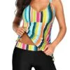 High Waisted Boyshorts Tummy Control Tankini For Women-Colorful Stripes