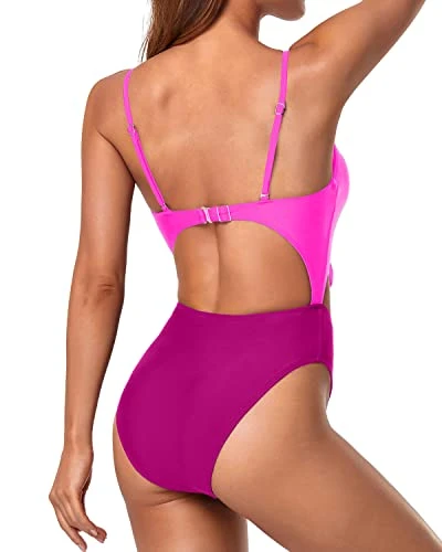 Bowknot Front Backless Design Sexy One Piece Swimsuits-Phosphor And Dark Pink - Image 2