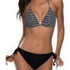 Push Up Enhancement Cheeky Triangle Bikini Bathing Suit-Black And White Stripe