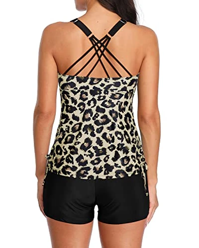 Adjustable Shoulder Straps Tummy Control Bathing Suit Shorts-Black And Leopard - Image 2