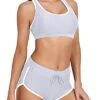 Women Sporty Racerback Crop Top Shorts Bathing Suits-Light Gray