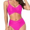 Women Two Piece Swimsuit Wrap Criss Cross Push Up Bikini-Neon Pink