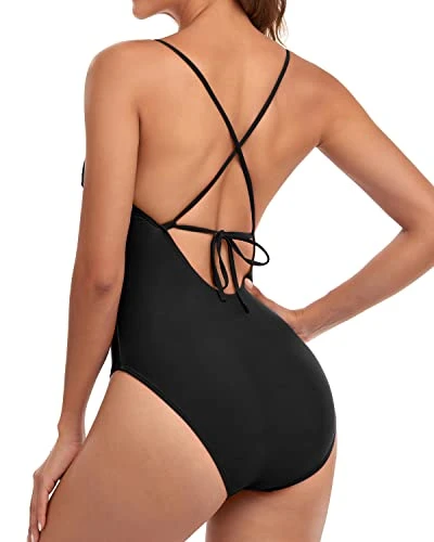 Women's Cross Back Swimwear Sexy One Piece Swimsuits-Black - Image 4