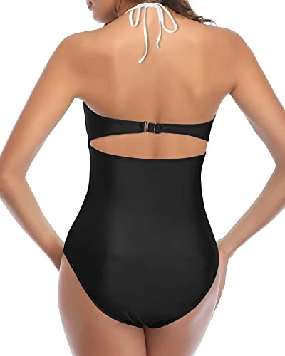 Women's High Waist Ruched Tummy Control Swim Bottoms-Black And White Stripe - Image 2