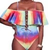 Flattering Ruffled Women Sexy One Piece Swimwear-Color Tie Dye