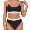 Female Curves Enhancing High Waisted Bikini Sporty Scoop Neck Swimsuits-Black And White