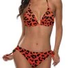 Alluring Tie Side Bottom Bikini Sets For Women-Orange And Leopard