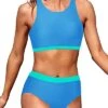 Women High Waisted Sporty Bikini Top Bottom-Light Blue And Light Green