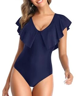 Slimming Teen Girls' One Piece Swimsuit For Women-Navy Blue