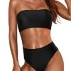 Sexy High Cut Bikini Bottom Removable Padding Strapless Bikini Top-Black
