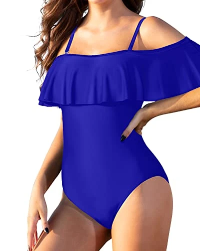 Padded Retro Style One Piece Swimsuit For Women-Royal Blue - Image 3