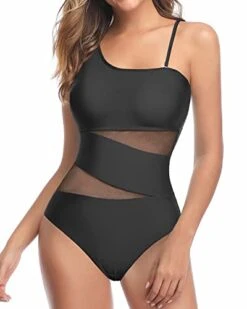 Sexy Cutout Mesh Inserts One Piece Swimsuit For Curvy Women-Black