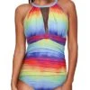 Sleek Tummy Control High Neck Ruched Monokini For Women-Color Tie Dye