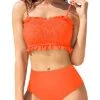Women's Sexy Two Piece Bandeau Bikini Ruffled Bikini-Neon Orange