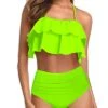 Glamorous High Waisted Bikini Set Tiered Ruffles For Women-Neon Green